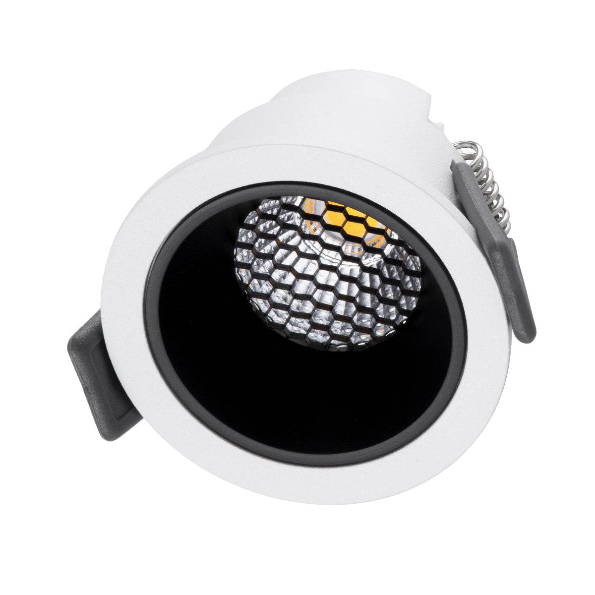 GloboStar® PLUTO-S 60246 Χωνευτό LED Spot Downlight TrimLess Φ6.4cm 7W 910lm 38° AC 220-240V IP20 Φ6.4 x Υ4.9cm - Στρόγγυλο - Λευκό με Μαύρο Κάτοπτρο & Anti-Glare HoneyComb - Φυσικό Λευκό 4500K - Bridgelux COB - 5 Years Warranty - ledmania.gr