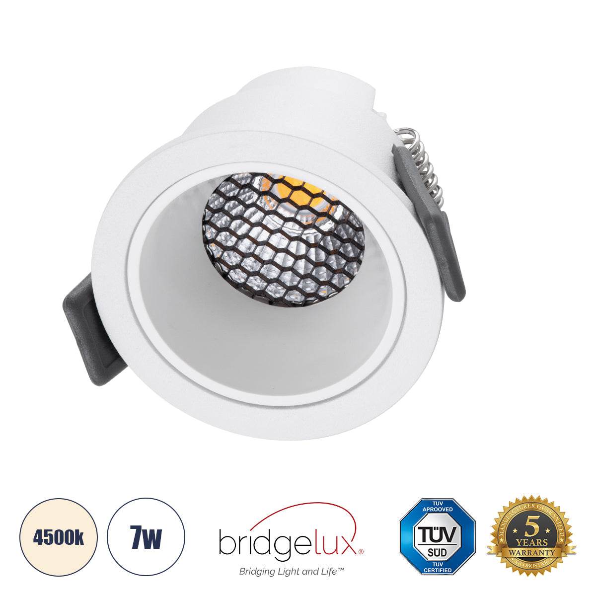 GloboStar® PLUTO-S 60248 Χωνευτό LED Spot Downlight TrimLess Φ6.4cm 7W 910lm 38° AC 220-240V IP20 Φ6.4 x Υ4.9cm - Στρόγγυλο - Λευκό & Anti-Glare HoneyComb - Φυσικό Λευκό 4500K - Bridgelux COB - 5 Years Warranty - ledmania.gr