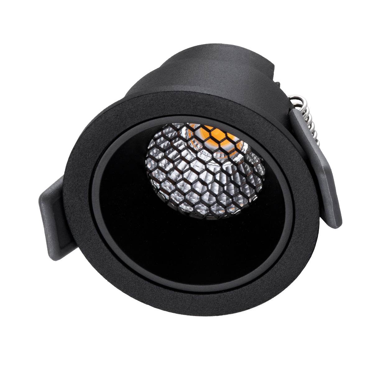 GloboStar® PLUTO-S 60250 Χωνευτό LED Spot Downlight TrimLess Φ6.4cm 7W 910lm 38° AC 220-240V IP20 Φ6.4 x Υ4.9cm - Στρόγγυλο - Μαύρο & Anti-Glare HoneyComb - Φυσικό Λευκό 4500K - Bridgelux COB - 5 Years Warranty - ledmania.gr