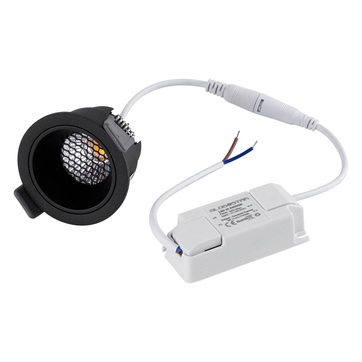 GloboStar® PLUTO-S 60250 Χωνευτό LED Spot Downlight TrimLess Φ6.4cm 7W 910lm 38° AC 220-240V IP20 Φ6.4 x Υ4.9cm - Στρόγγυλο - Μαύρο & Anti-Glare HoneyComb - Φυσικό Λευκό 4500K - Bridgelux COB - 5 Years Warranty - ledmania.gr