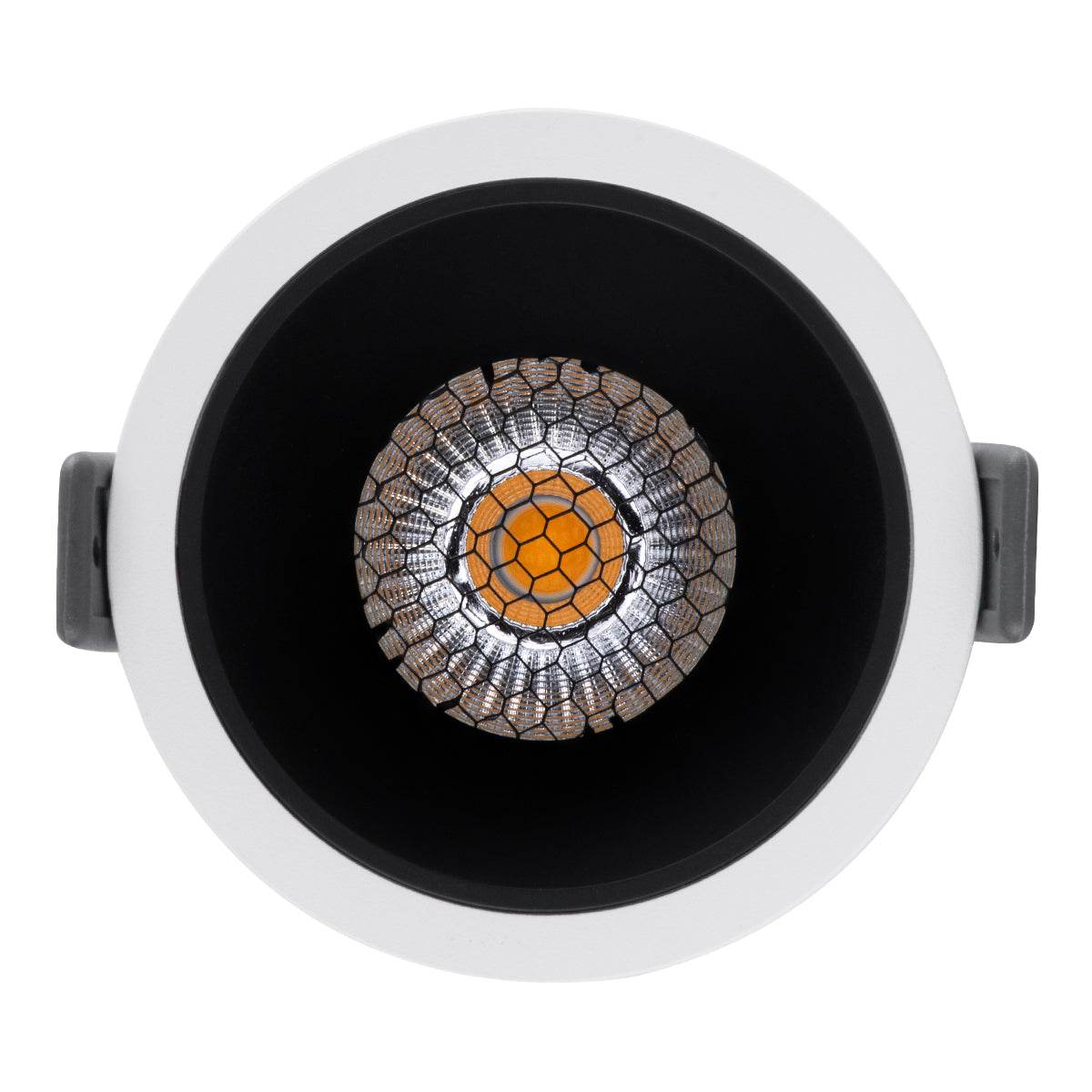 GloboStar® PLUTO-M 60253 Χωνευτό LED Spot Downlight TrimLess Φ8.4cm 10W 1250lm 38° AC 220-240V IP20 Φ8.4 x Υ5.9cm - Στρόγγυλο - Λευκό με Μαύρο Κάτοπτρο & Anti-Glare HoneyComb - Θερμό Λευκό 2700K - Bridgelux COB - 5 Years Warranty - ledmania.gr