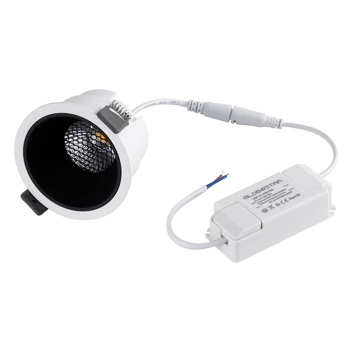 GloboStar® PLUTO-M 60253 Χωνευτό LED Spot Downlight TrimLess Φ8.4cm 10W 1250lm 38° AC 220-240V IP20 Φ8.4 x Υ5.9cm - Στρόγγυλο - Λευκό με Μαύρο Κάτοπτρο & Anti-Glare HoneyComb - Θερμό Λευκό 2700K - Bridgelux COB - 5 Years Warranty - ledmania.gr