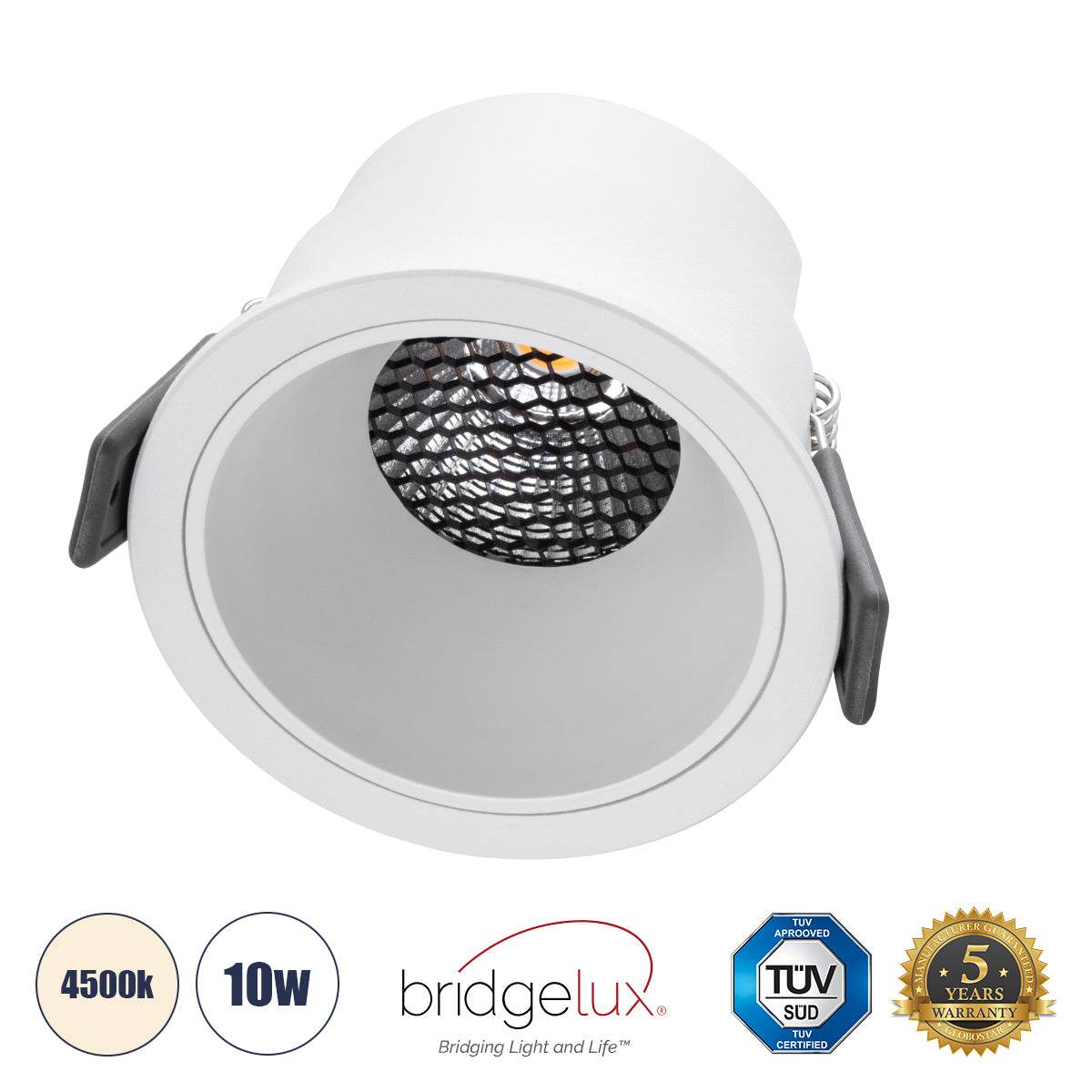 GloboStar® PLUTO-M 60254 Χωνευτό LED Spot Downlight TrimLess Φ8.4cm 10W 1300lm 38° AC 220-240V IP20 Φ8.4 x Υ5.9cm - Στρόγγυλο - Λευκό & Anti-Glare HoneyComb - Φυσικό Λευκό 4500K - Bridgelux COB - 5 Years Warranty - ledmania.gr