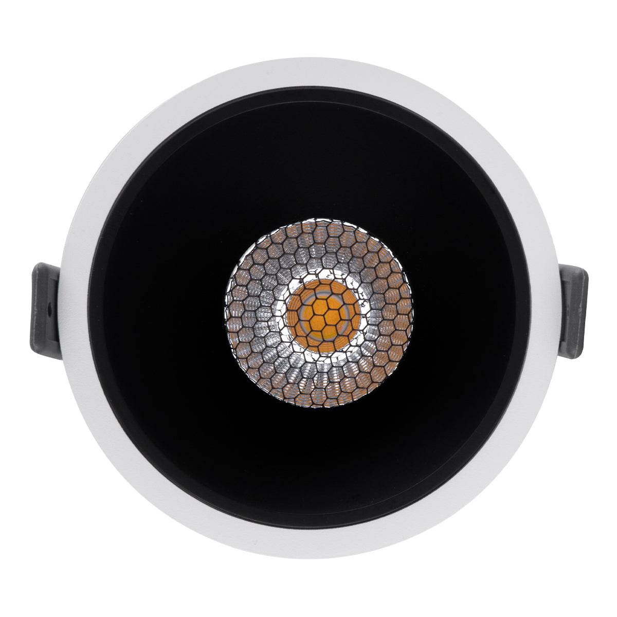 GloboStar® PLUTO-B 60258 Χωνευτό LED Spot Downlight TrimLess Φ10.4cm 15W 1950lm 38° AC 220-240V IP20 Φ10.4 x Υ6.5cm - Στρόγγυλο - Λευκό με Μαύρο Κάτοπτρο & Anti-Glare HoneyComb - Φυσικό Λευκό 4500K - Bridgelux COB - 5 Years Warranty - ledmania.gr