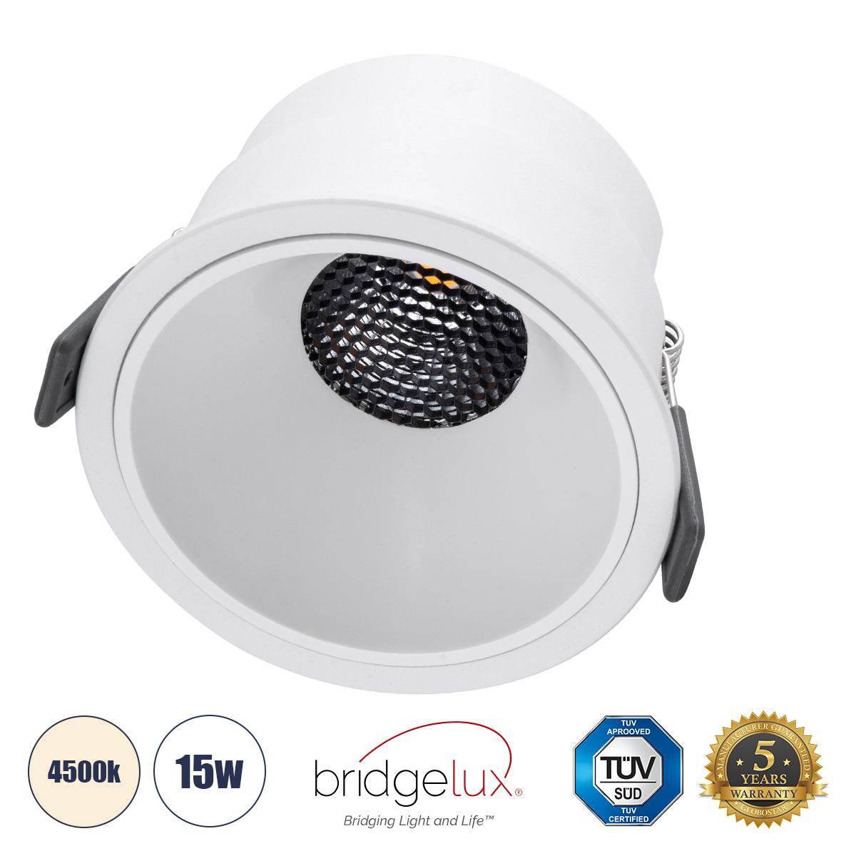 GloboStar® PLUTO-B 60260 Χωνευτό LED Spot Downlight TrimLess Φ10.4cm 15W 1950lm 38° AC 220-240V IP20 Φ10.4 x Υ6.5cm - Στρόγγυλο - Λευκό & Anti-Glare HoneyComb - Φυσικό Λευκό 4500K - Bridgelux COB - 5 Years Warranty - ledmania.gr