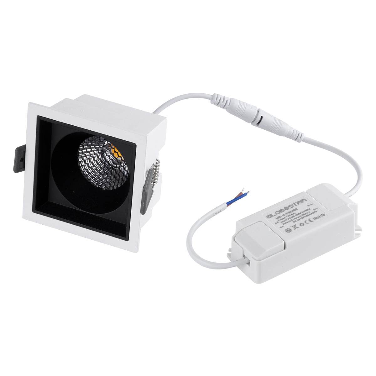 GloboStar® PLUTO-M 60270 Χωνευτό LED Spot Downlight TrimLess Μ8.4xΠ8.4cm 10W 1300lm 38° AC 220-240V IP20 Μ8.4 x Π8.4 x Υ5.9cm - Τετράγωνο - Λευκό με Μαύρο Κάτοπτρο & Anti-Glare HoneyComb - Φυσικό Λευκό 4500K - Bridgelux COB - 5 Years Warranty - ledmania.gr