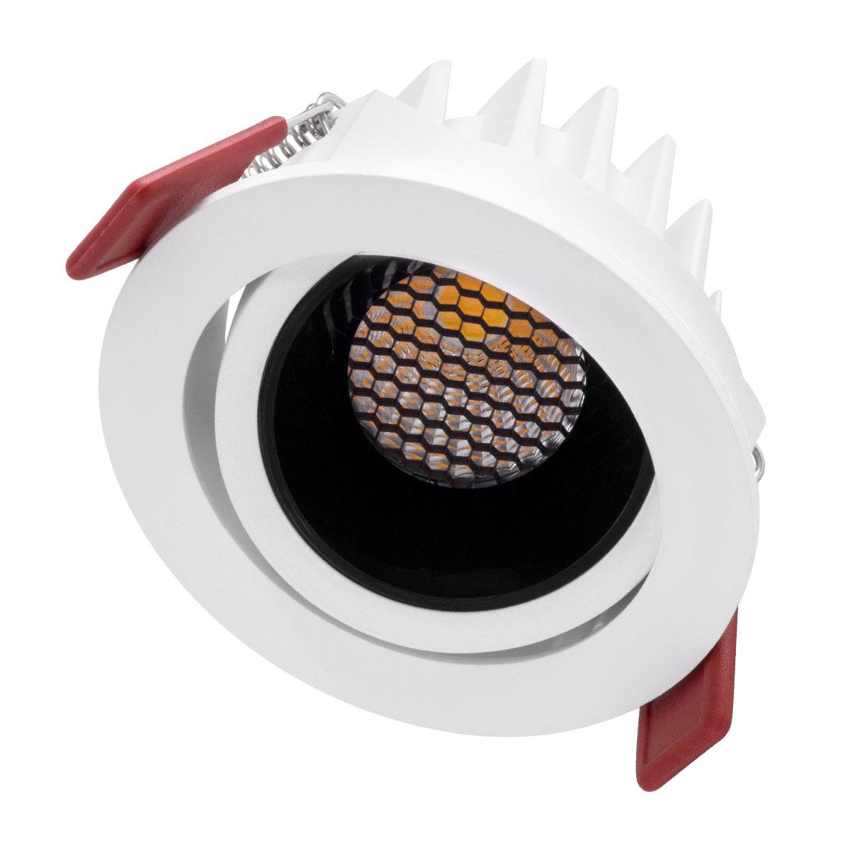 GloboStar® LEO-R 60282 Χωνευτό LED Spot Downlight TrimLess Φ8.5cm 10W 1300lm 38° AC 220-240V IP20 Φ8.5 x Υ6.6cm - Στρόγγυλο - Κινούμενο - Λευκό με Μαύρο Κάτοπτρο & Anti-Glare HoneyComb - Φυσικό Λευκό 4500K - Bridgelux COB - 5 Years Warranty - ledmania.gr