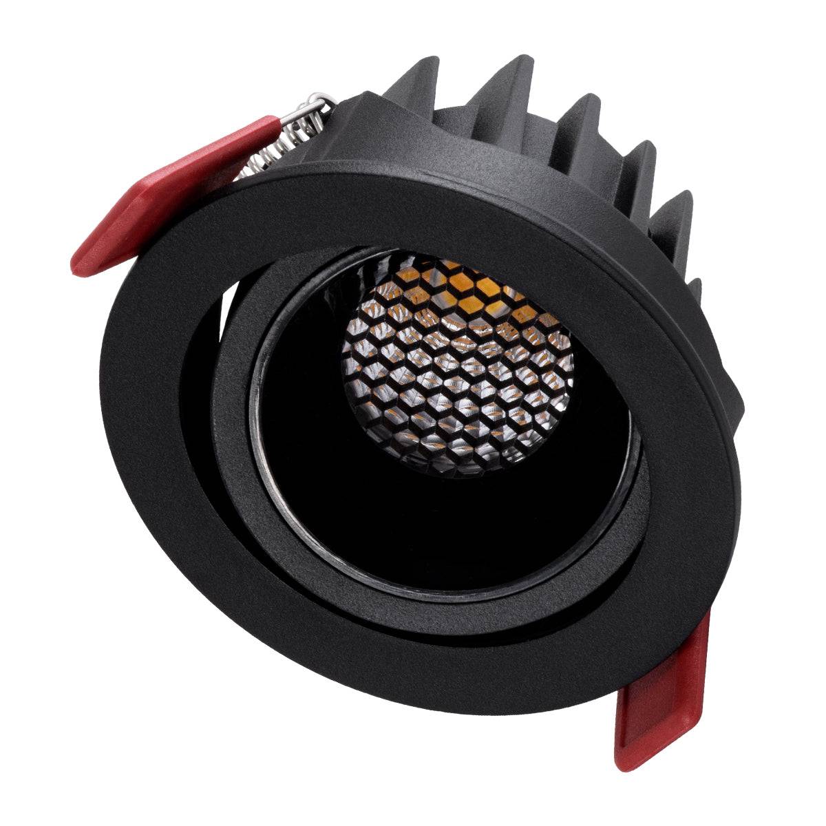 GloboStar® LEO-R 60286 Χωνευτό LED Spot Downlight TrimLess Φ8.5cm 10W 1300lm 38° AC 220-240V IP20 Φ8.5 x Υ6.6cm - Στρόγγυλο - Κινούμενο - Μαύρο & Anti-Glare HoneyComb - Φυσικό Λευκό 4500K - Bridgelux COB - 5 Years Warranty - ledmania.gr