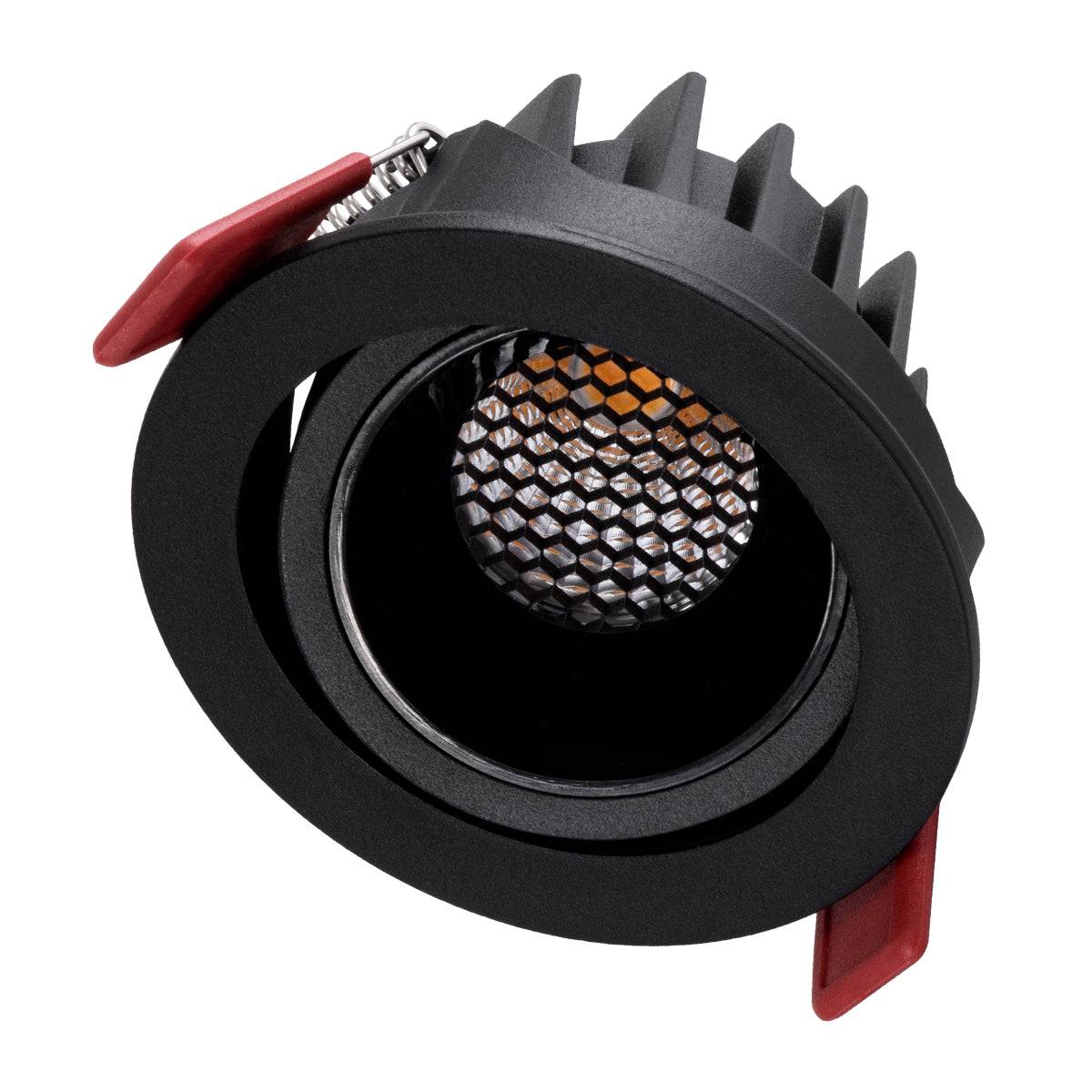 GloboStar® LEO-R 60287 Χωνευτό LED Spot Downlight TrimLess Φ8.5cm 10W 1250lm 38° AC 220-240V IP20 Φ8.5 x Υ6.6cm - Στρόγγυλο - Κινούμενο - Μαύρο & Anti-Glare HoneyComb - Θερμό Λευκό 2700K - Bridgelux COB - 5 Years Warranty - ledmania.gr