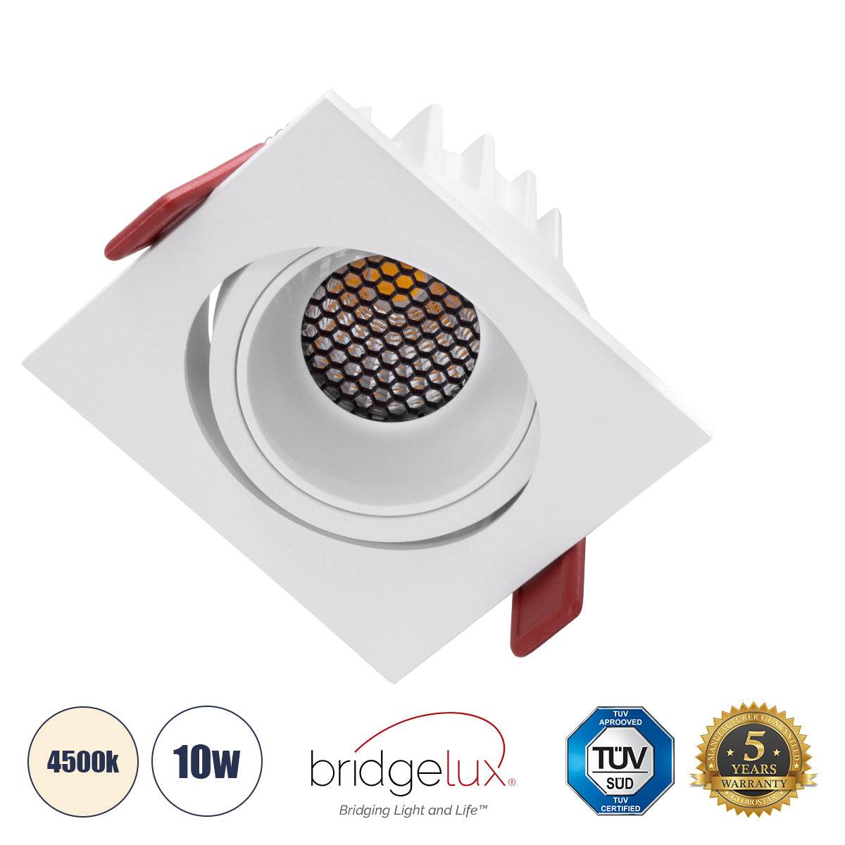 GloboStar® LEO-SQ 60290 Χωνευτό LED Spot Downlight TrimLess Μ8.5xΠ8.5cm 10W 1300lm 38° AC 220-240V IP20 Μ8.5 x Π8.5 x Υ6.6cm - Τετράγωνο - Κινούμενο - Λευκό & Anti-Glare HoneyComb - Φυσικό Λευκό 4500K - Bridgelux COB - 5 Years Warranty - ledmania.gr