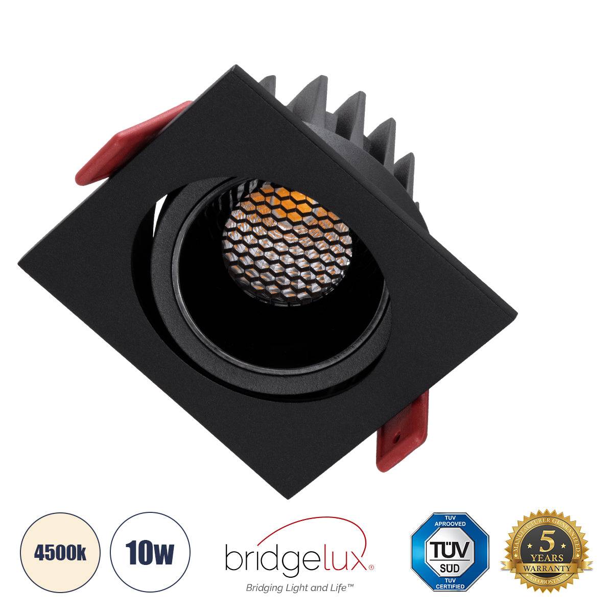 GloboStar® LEO-SQ 60292 Χωνευτό LED Spot Downlight TrimLess Μ8.5xΠ8.5cm 10W 1300lm 38° AC 220-240V IP20 Μ8.5 x Π8.5 x Υ6.6cm - Τετράγωνο - Κινούμενο - Μαύρο & Anti-Glare HoneyComb - Φυσικό Λευκό 4500K - Bridgelux COB - 5 Years Warranty - ledmania.gr