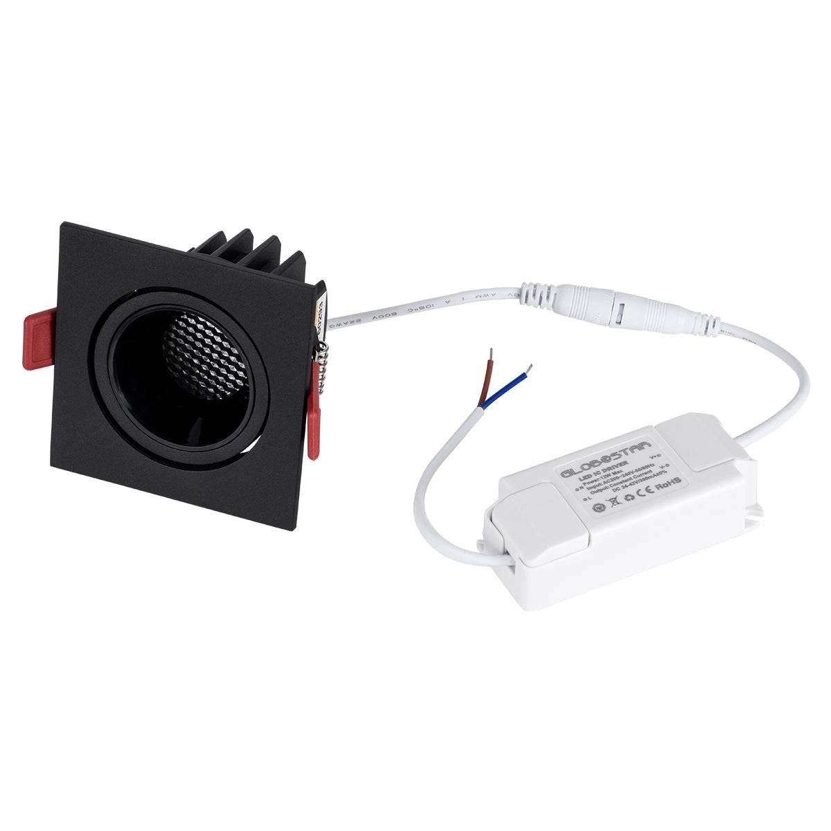 GloboStar® LEO-SQ 60292 Χωνευτό LED Spot Downlight TrimLess Μ8.5xΠ8.5cm 10W 1300lm 38° AC 220-240V IP20 Μ8.5 x Π8.5 x Υ6.6cm - Τετράγωνο - Κινούμενο - Μαύρο & Anti-Glare HoneyComb - Φυσικό Λευκό 4500K - Bridgelux COB - 5 Years Warranty - ledmania.gr