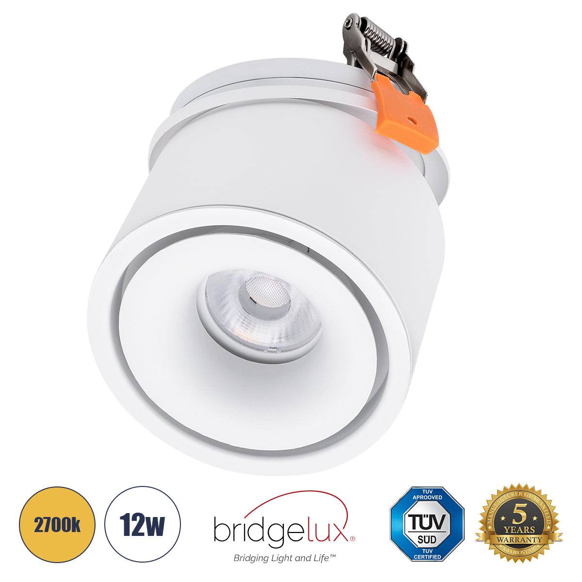 GloboStar® OMEGA-R 60295 Χωνευτό LED Spot Downlight TrimLess Φ10cm 12W 1500lm 36° AC 220-240V IP20 Φ10 x Υ8.2cm - Στρόγγυλο - Λευκό - Θερμό Λευκό 2700K - Bridgelux COB - 5 Years Warranty - ledmania.gr