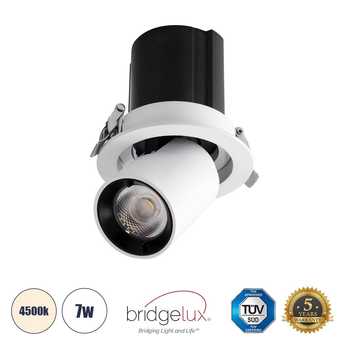 GloboStar® VIRGO-S 60302 Χωνευτό LED Spot Downlight TrimLess Φ9cm 7W 910lm 36° AC 220-240V IP20 Φ9cm x Υ9cm - Στρόγγυλο - Λευκό με Μαύρο Κάτοπτρο - Φυσικό Λευκό 4500K - Bridgelux COB - 5 Years Warranty - ledmania.gr