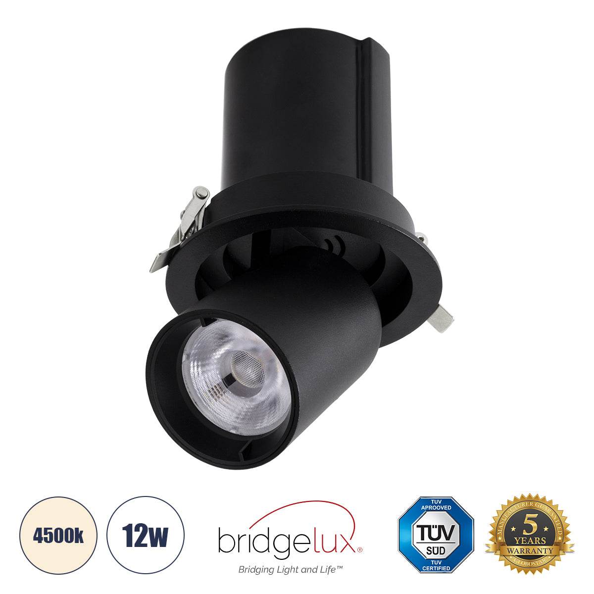 GloboStar® VIRGO-M 60308 Χωνευτό LED Spot Downlight TrimLess Φ11cm 12W 1560lm 36° AC 220-240V IP20 Φ11cm x Υ11.5cm - Στρόγγυλο - Μαύρο - Φυσικό Λευκό 4500K - Bridgelux COB - 5 Years Warranty - ledmania.gr