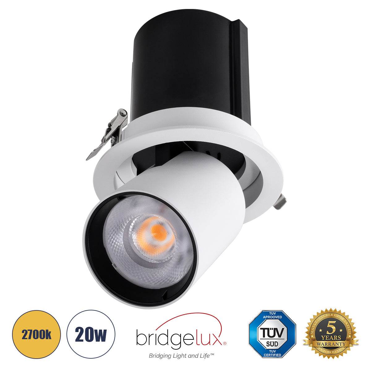GloboStar® VIRGO-B 60311 Χωνευτό LED Spot Downlight TrimLess Φ13.5cm 20W 2500lm 36° AC 220-240V IP20 Φ13.5cm x Υ14cm - Στρόγγυλο - Λευκό με Μαύρο Κάτοπτρο - Θερμό Λευκό 2700K - Bridgelux COB - 5 Years Warranty - ledmania.gr