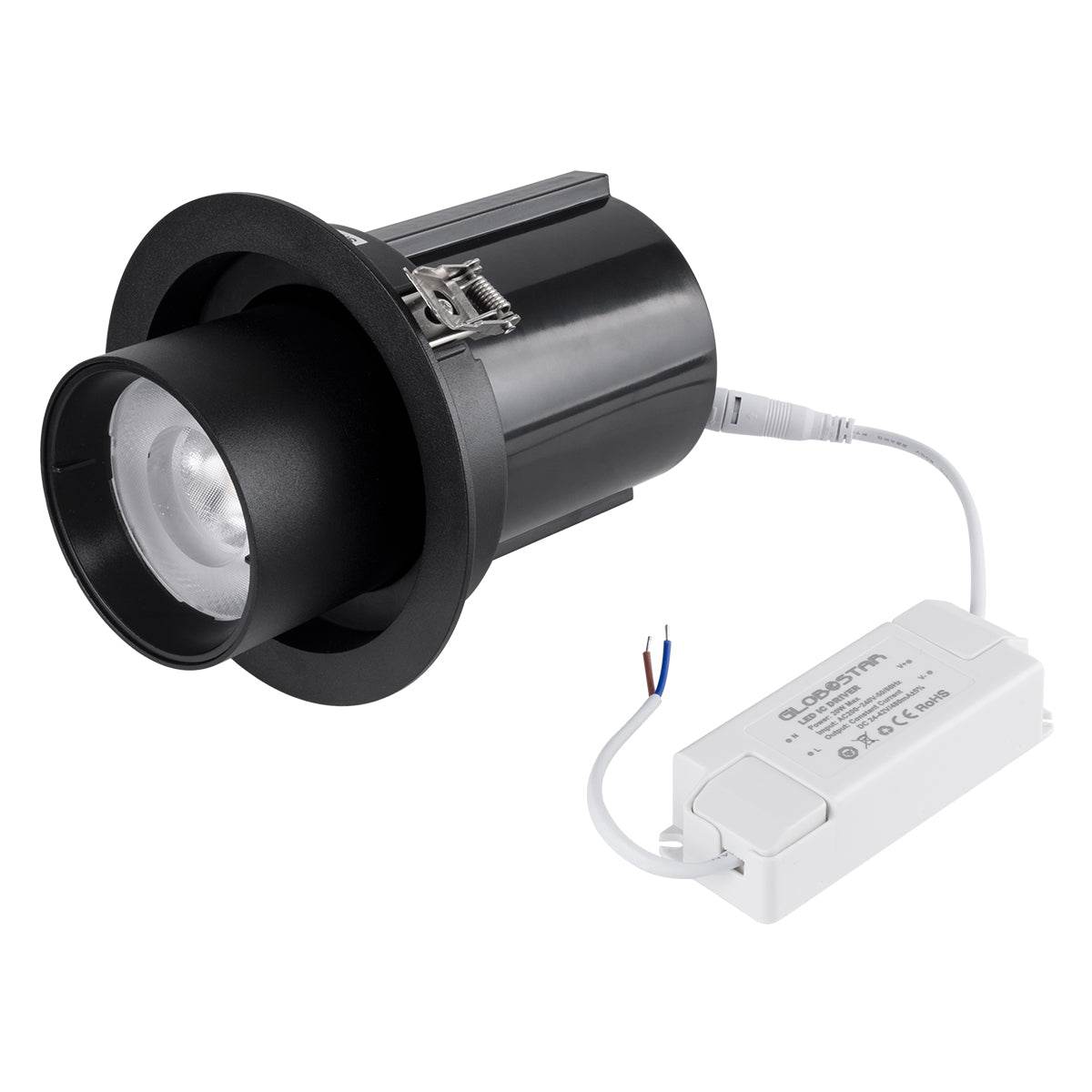 GloboStar® VIRGO-B 60312 Χωνευτό LED Spot Downlight TrimLess Φ13.5cm 20W 2600lm 36° AC 220-240V IP20 Φ13.5cm x Υ14cm - Στρόγγυλο - Μαύρο - Φυσικό Λευκό 4500K - Bridgelux COB - 5 Years Warranty - ledmania.gr