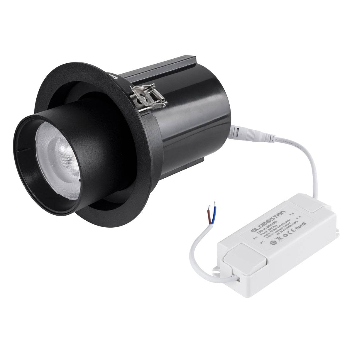 GloboStar® VIRGO-B 60313 Χωνευτό LED Spot Downlight TrimLess Φ13.5cm 20W 2500lm 36° AC 220-240V IP20 Φ13.5cm x Υ14cm - Στρόγγυλο - Μαύρο - Θερμό Λευκό 2700K - Bridgelux COB - 5 Years Warranty - ledmania.gr