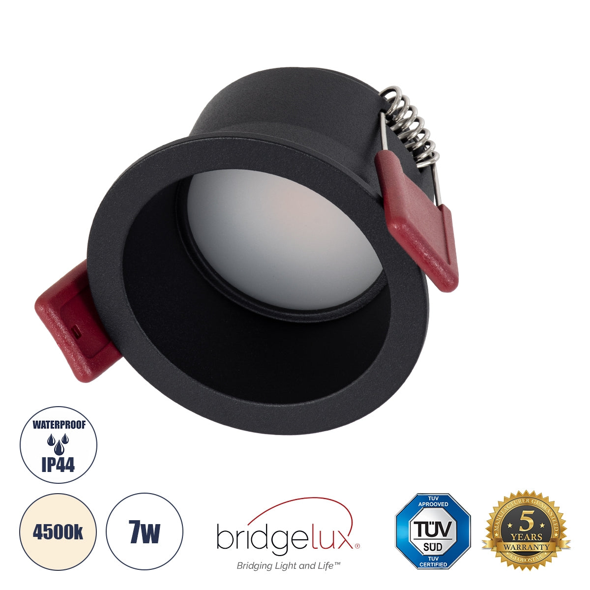 GloboStar® IP 60342 Χωνευτό LED Spot Downlight TrimLess Μπάνιου & WC Φ6.6cm 7W 750lm 45° AC 220-240V IP44 Φ6.6 x Υ5.3cm - Στρόγγυλο - Μαύρο - Φυσικό Λευκό 4500K - Bridgelux COB - TÜV Certified Driver