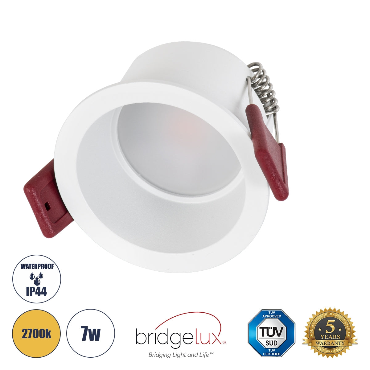 GloboStar® IP 60345 Χωνευτό LED Spot Downlight TrimLess Μπάνιου & WC Φ6.6cm 7W 700lm 45° AC 220-240V IP44 Φ6.6 x Υ5.3cm - Στρόγγυλο - Λευκό - Θερμό Λευκό 2700K - Bridgelux COB - TÜV Certified Driver