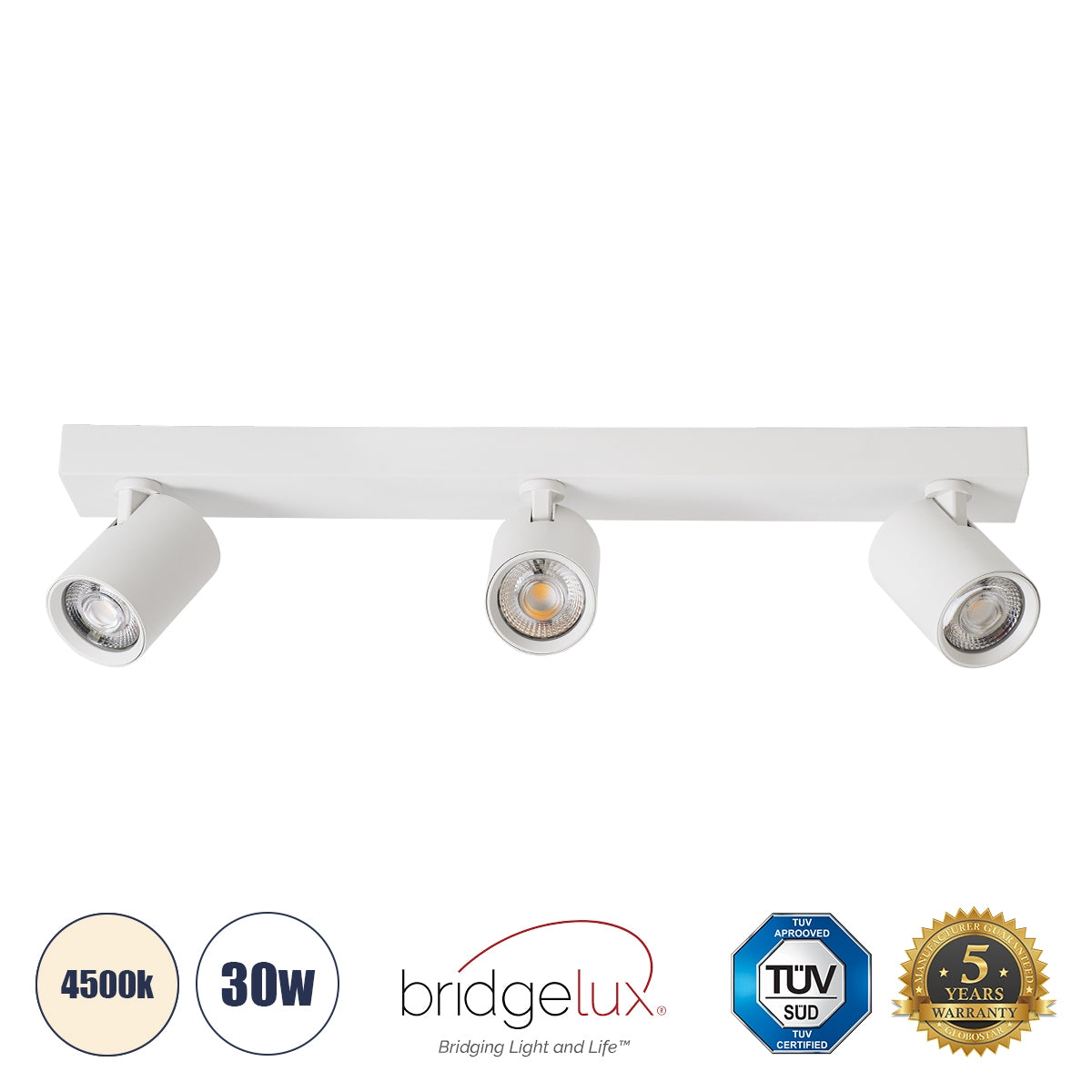 GloboStar® LEONARDO 60349 Μοντέρνο Φωτιστικό Οροφής Ράγα με Κινούμενα Σποτ LED Spot Downlight 30W 3600lm 60° AC 220-240V IP20 Μ52 x Π7 x Υ11.8cm - Λευκό - Φυσικό Λευκό 4500K - Bridgelux COB - ledmania.gr