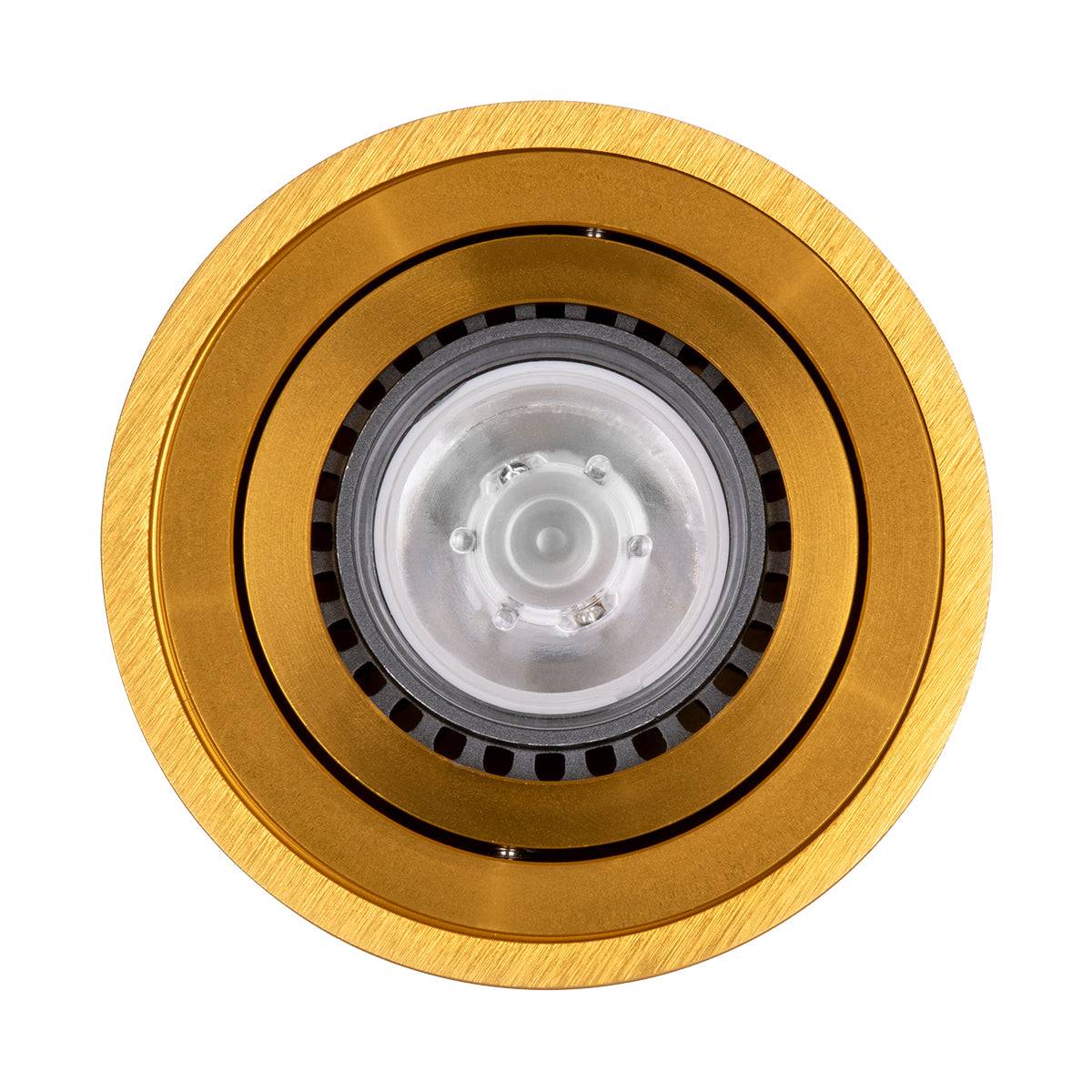 GloboStar® AKIRA 60620 Επιφανειακό Κινούμενο Στρόγγυλο Φωτιστικό Σποτ Αλουμινίου με Ντουί GU10 AC 220-240V IP44 Φ8 x Υ10cm - Χρυσό Βούρτσας - 5 Years Warranty - ledmania.gr
