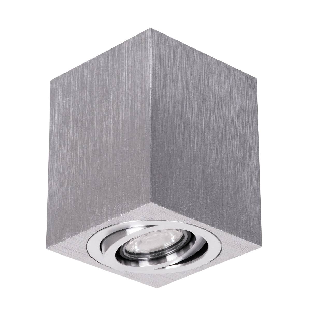 GloboStar® AKIRA 60623 Επιφανειακό Κινούμενο Τετράγωνο Φωτιστικό Σποτ Αλουμινίου με Ντουί GU10 AC 220-240V IP44 Μ8 x Π8 x Υ10cm - Ασημί Βούρτσας - 5 Years Warranty - ledmania.gr