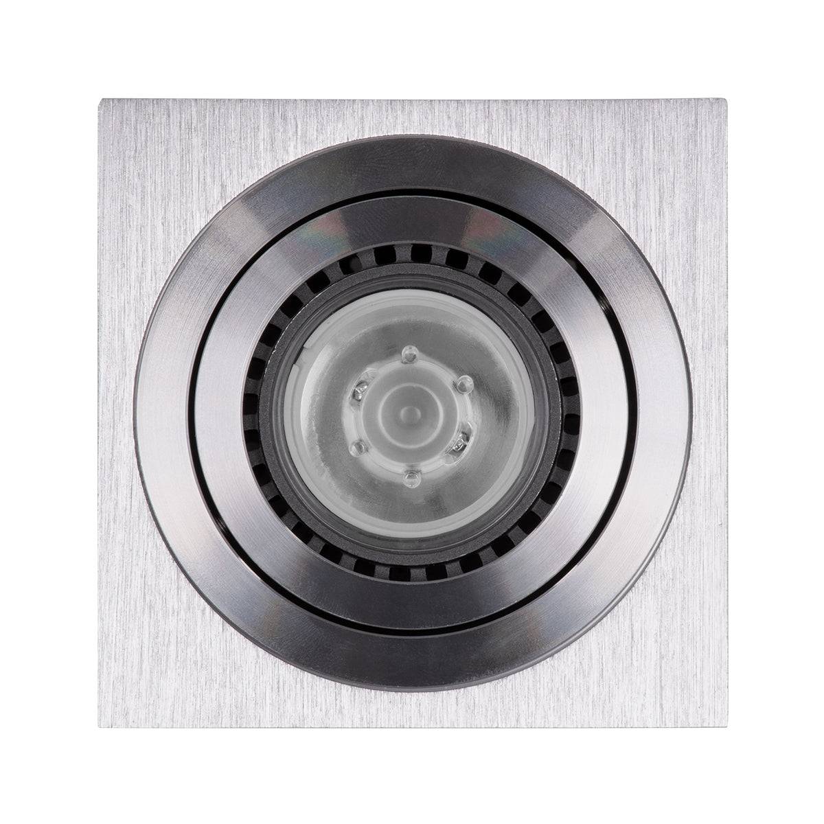 GloboStar® AKIRA 60623 Επιφανειακό Κινούμενο Τετράγωνο Φωτιστικό Σποτ Αλουμινίου με Ντουί GU10 AC 220-240V IP44 Μ8 x Π8 x Υ10cm - Ασημί Βούρτσας - 5 Years Warranty - ledmania.gr