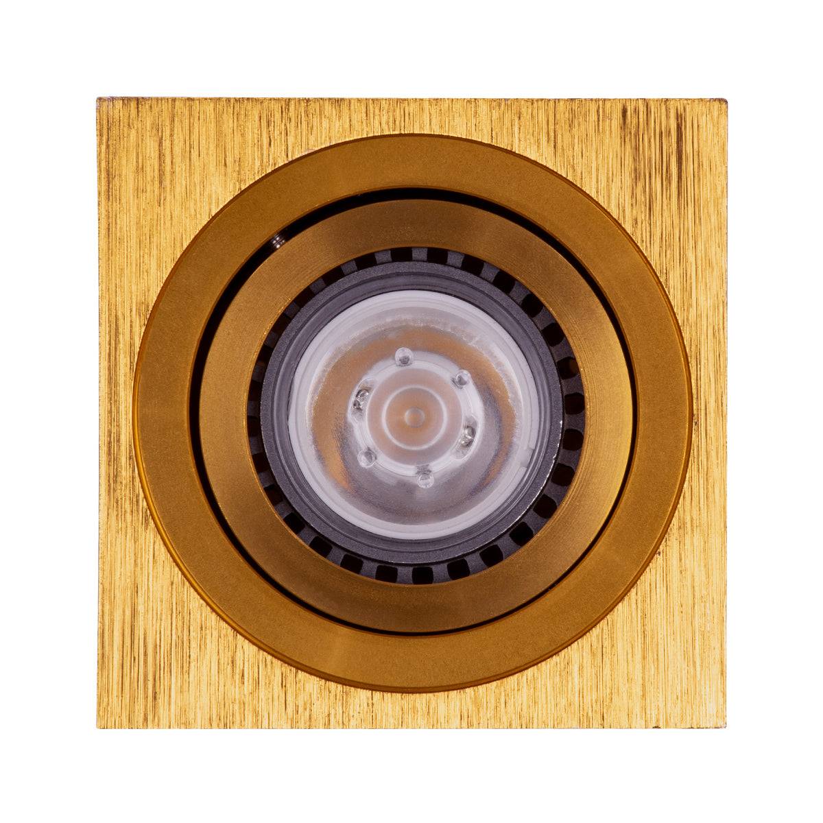 GloboStar® AKIRA 60624 Επιφανειακό Κινούμενο Τετράγωνο Φωτιστικό Σποτ Αλουμινίου με Ντουί GU10 AC 220-240V IP44 Μ8 x Π8 x Υ10cm - Χρυσό Βούρτσας - 5 Years Warranty - ledmania.gr