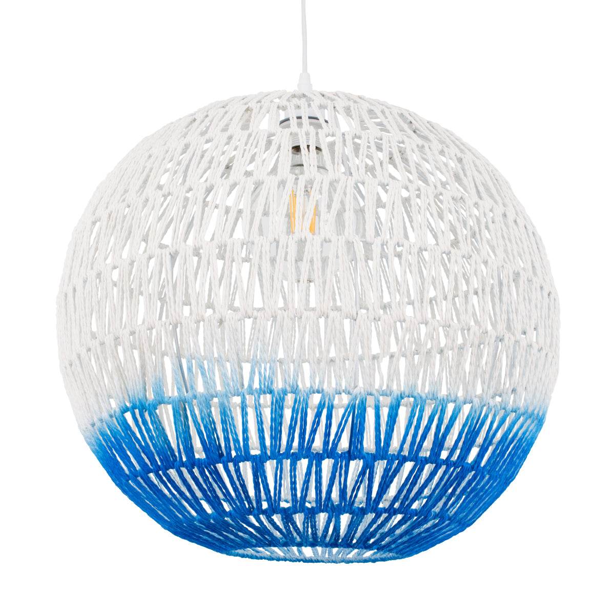 GloboStar® SANTOR 00729 Vintage Κρεμαστό Φωτιστικό Οροφής Μονόφωτο Λευκό - Μπλε Καμπάνα με Σχοινί Φ50 x Υ50cm - ledmania.gr