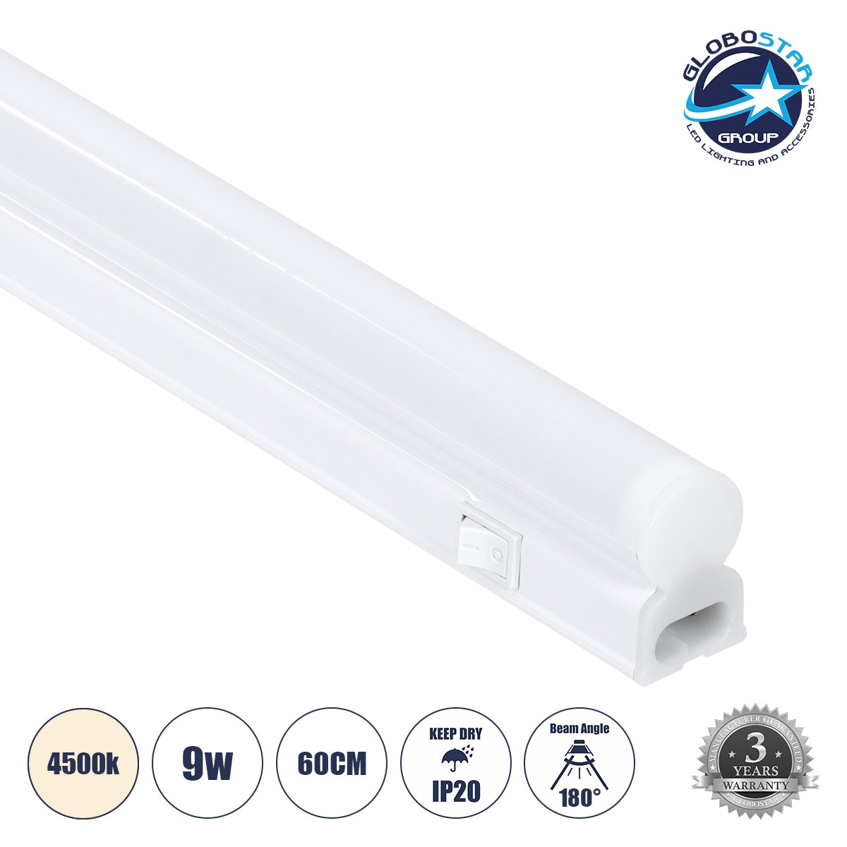 GloboStar® TUBO 60788 Γραμμικό Φωτιστικό Οροφής Linear LED Τύπου T5 Επεκτεινόμενο 9W 882lm 180° AC 220-240V IP20 Πάγκου Κουζίνας με Διακόπτη On/Off Μ60 x Π2.2 x Υ3.5cm Φυσικό Λευκό 4500K - Λευκό