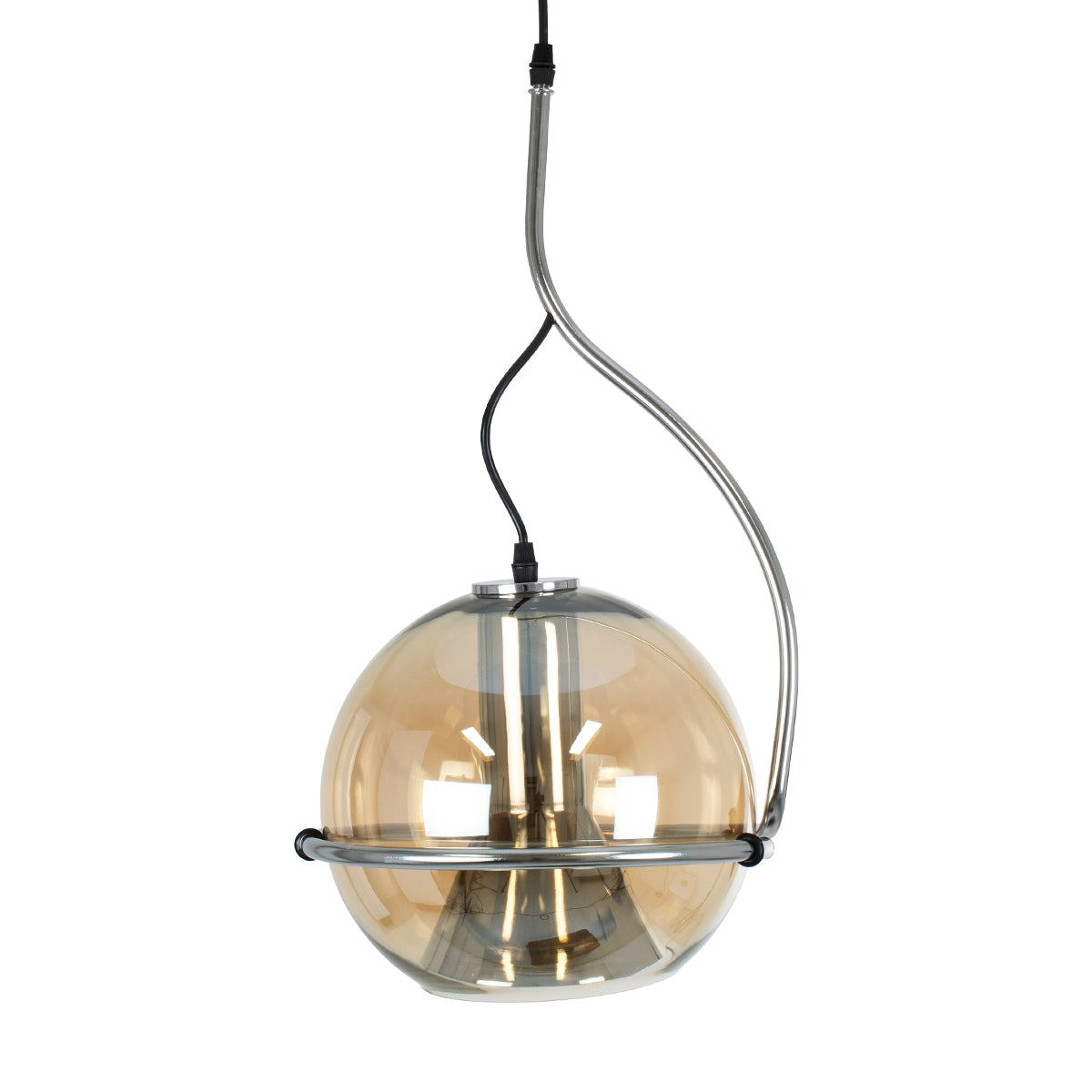 GloboStar® GLASSO 60927 Μοντέρνο Κρεμαστό Φωτιστικό Οροφής Μονόφωτο 1 x E27 Φιμέ Καθρεπτιζέ Χρυσό Μελί Γυάλινη Μπάλα με Μεταλλικό Επιχρωμιωμένο Σώμα Φ27 x Υ52cm - ledmania.gr