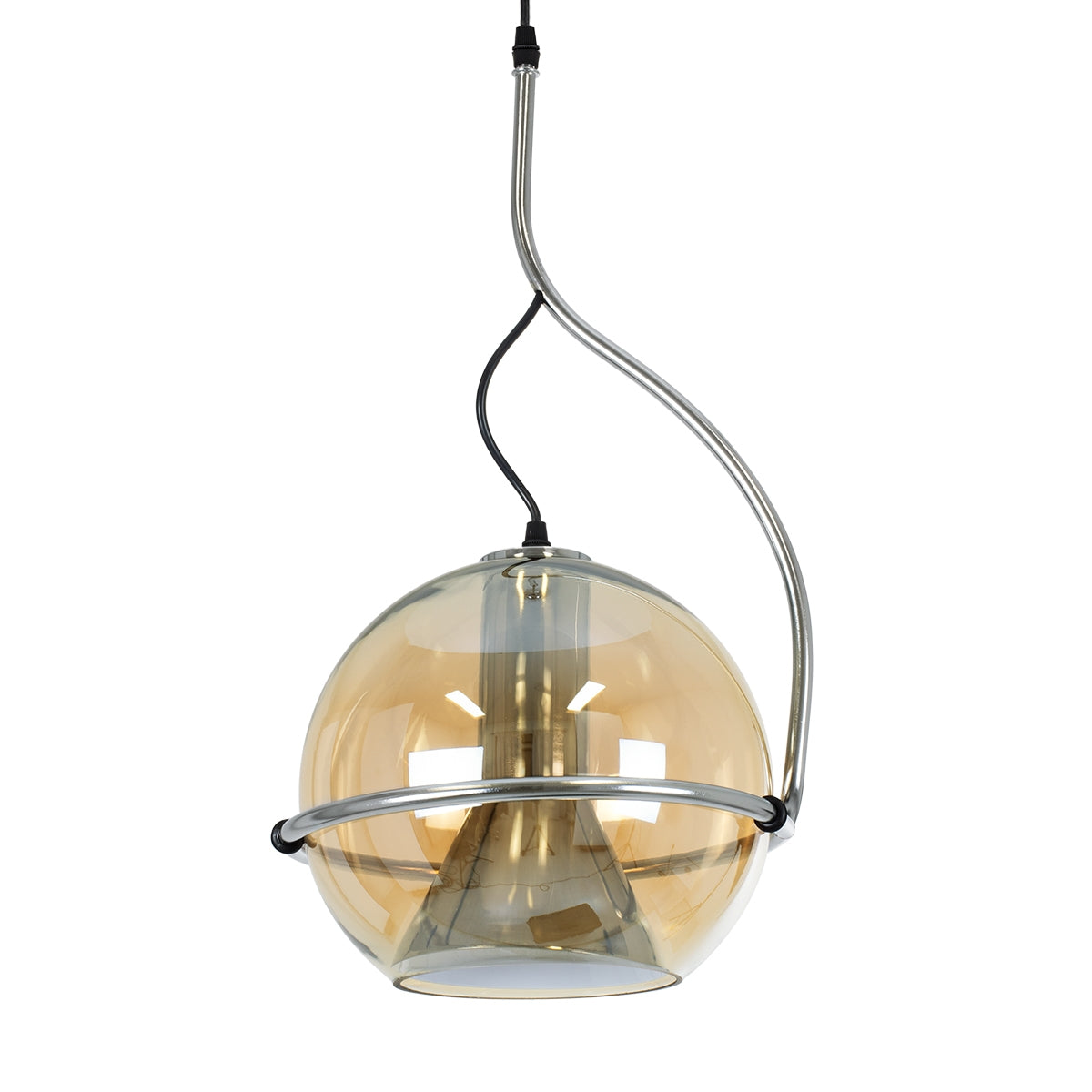 GloboStar® GLASSO 60927 Μοντέρνο Κρεμαστό Φωτιστικό Οροφής Μονόφωτο 1 x E27 Φιμέ Καθρεπτιζέ Χρυσό Μελί Γυάλινη Μπάλα με Μεταλλικό Επιχρωμιωμένο Σώμα Φ27 x Υ52cm - ledmania.gr