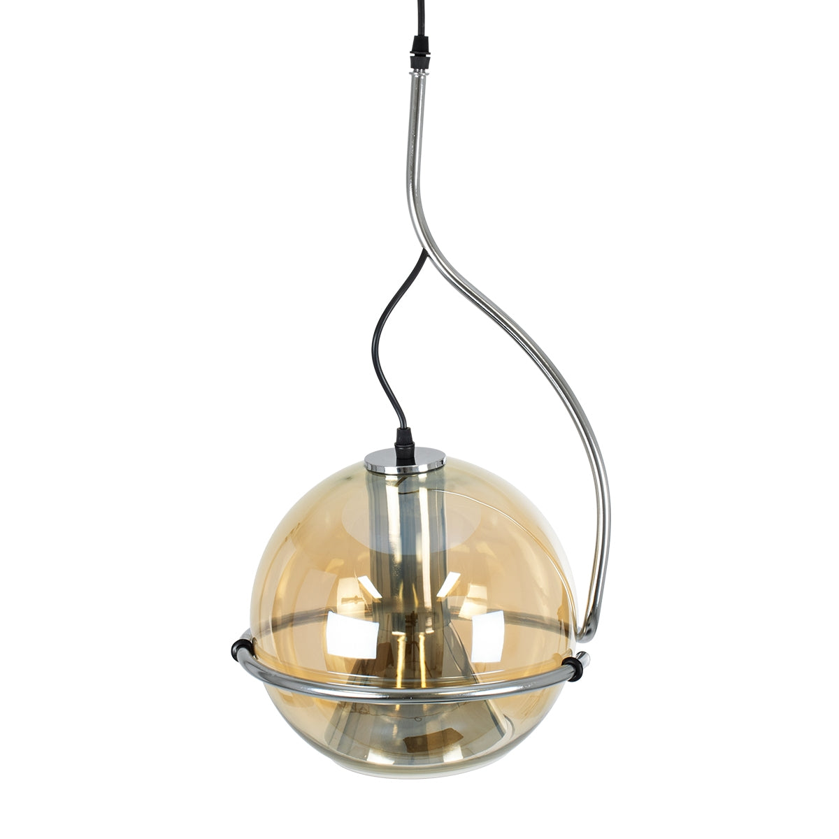 GloboStar® GLASSO 60927 Μοντέρνο Κρεμαστό Φωτιστικό Οροφής Μονόφωτο 1 x E27 Φιμέ Καθρεπτιζέ Χρυσό Μελί Γυάλινη Μπάλα με Μεταλλικό Επιχρωμιωμένο Σώμα Φ27 x Υ52cm - ledmania.gr