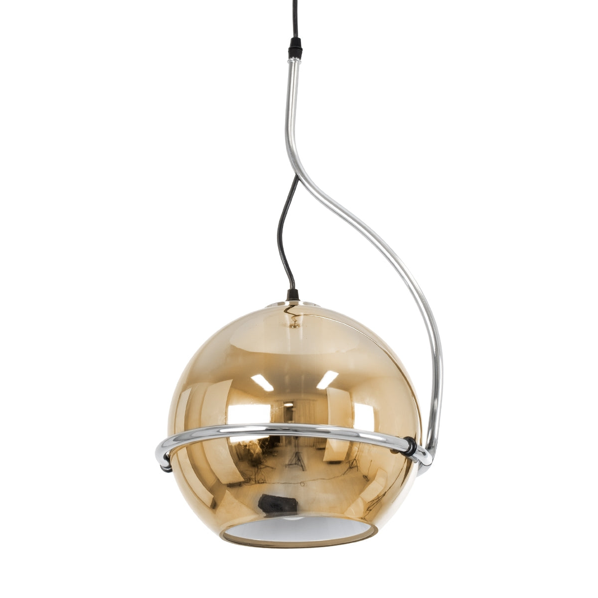 GloboStar® GLASSO 60927 Μοντέρνο Κρεμαστό Φωτιστικό Οροφής Μονόφωτο 1 x E27 Φιμέ Καθρεπτιζέ Χρυσό Μελί Γυάλινη Μπάλα με Μεταλλικό Επιχρωμιωμένο Σώμα Φ27 x Υ52cm - ledmania.gr