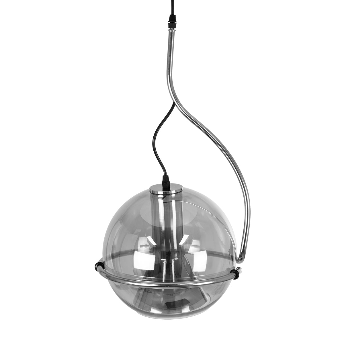 GloboStar® GLASSO 60928 Μοντέρνο Κρεμαστό Φωτιστικό Οροφής Μονόφωτο 1 x E27 Φιμέ Καθρεπτιζέ Νίκελ Γυάλινη Μπάλα με Μεταλλικό Επιχρωμιωμένο Σώμα Φ27 x Υ52cm - ledmania.gr