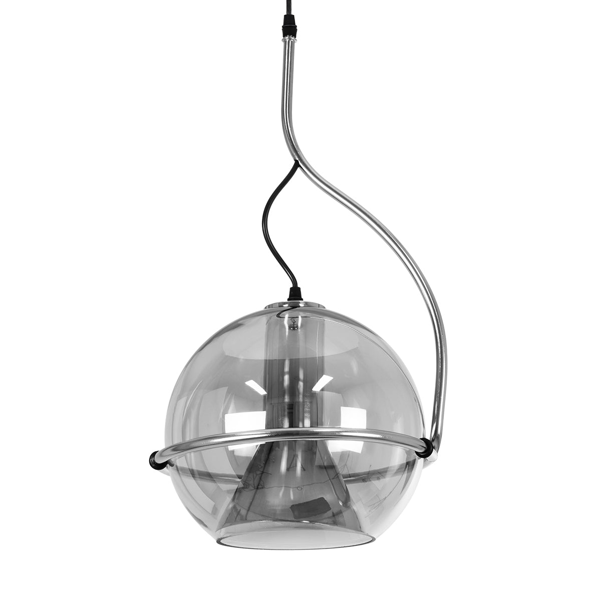 GloboStar® GLASSO 60928 Μοντέρνο Κρεμαστό Φωτιστικό Οροφής Μονόφωτο 1 x E27 Φιμέ Καθρεπτιζέ Νίκελ Γυάλινη Μπάλα με Μεταλλικό Επιχρωμιωμένο Σώμα Φ27 x Υ52cm - ledmania.gr