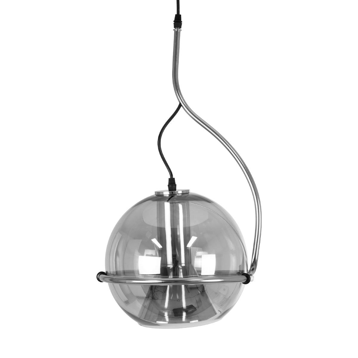 GloboStar® GLASSO 60928 Μοντέρνο Κρεμαστό Φωτιστικό Οροφής Μονόφωτο 1 x E27 Φιμέ Καθρεπτιζέ Νίκελ Γυάλινη Μπάλα με Μεταλλικό Επιχρωμιωμένο Σώμα Φ27 x Υ52cm - ledmania.gr