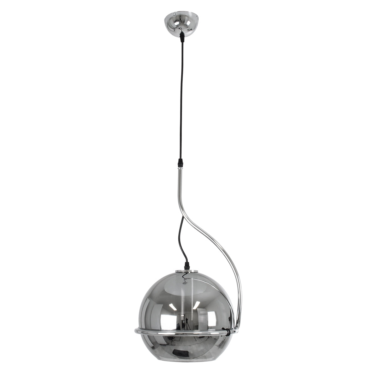 GloboStar® GLASSO 60928 Μοντέρνο Κρεμαστό Φωτιστικό Οροφής Μονόφωτο 1 x E27 Φιμέ Καθρεπτιζέ Νίκελ Γυάλινη Μπάλα με Μεταλλικό Επιχρωμιωμένο Σώμα Φ27 x Υ52cm - ledmania.gr