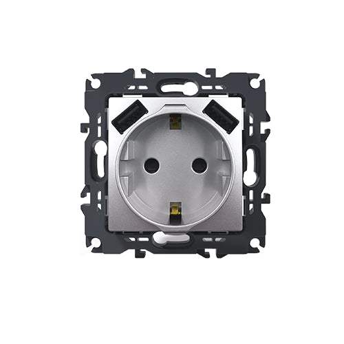 PRIME ΠΡΙΖΑ ΣΟΥΚΟ ΑΣΦΑΛΕΙΑΣ 1x2P+E 16A 250VAC & 2 USB 5VDC 3.1A IP20 MAT ΑΛΟΥΜΙΝΙΟ - ledmania.gr