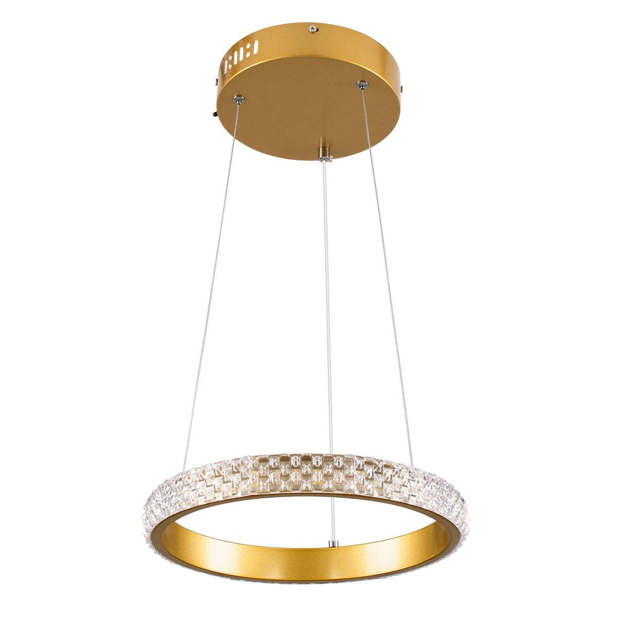 GloboStar® DIAMOND 61127 Κρεμαστό Φωτιστικό Δαχτυλίδι-Κύκλος LED CCT 20W 2356lm 360° AC 220-240V - Εναλλαγή Φωτισμού μέσω Τηλεχειριστηρίου All In One Ψυχρό 6000k+Φυσικό 4500k+Θερμό 2700k Dimmable Φ25cm - Χρυσό Βούρτσας - 3 Years Warranty - ledmania.gr