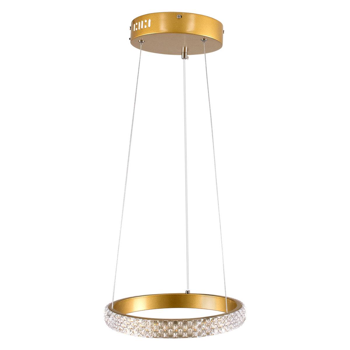 GloboStar® DIAMOND 61127 Κρεμαστό Φωτιστικό Δαχτυλίδι-Κύκλος LED CCT 20W 2356lm 360° AC 220-240V - Εναλλαγή Φωτισμού μέσω Τηλεχειριστηρίου All In One Ψυχρό 6000k+Φυσικό 4500k+Θερμό 2700k Dimmable Φ25cm - Χρυσό Βούρτσας - 3 Years Warranty - ledmania.gr