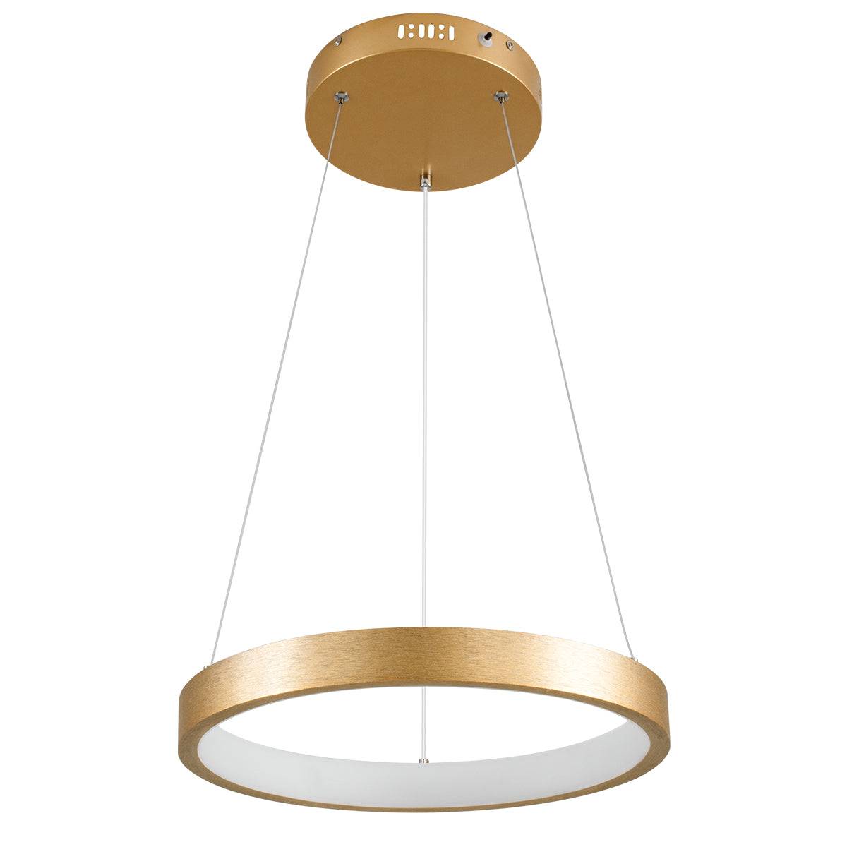 GloboStar® NEMESIS 61157 Κρεμαστό Φωτιστικό Δαχτυλίδι-Κύκλος LED CCT 30W 3513lm 360° AC 220-240V - Εναλλαγή Φωτισμού μέσω Τηλεχειριστηρίου All In One Ψυχρό 6000k+Φυσικό 4500k+Θερμό 2700k Dimmable Φ40cm - Χρυσό Βούρτσας - 3 Years Warranty - ledmania.gr