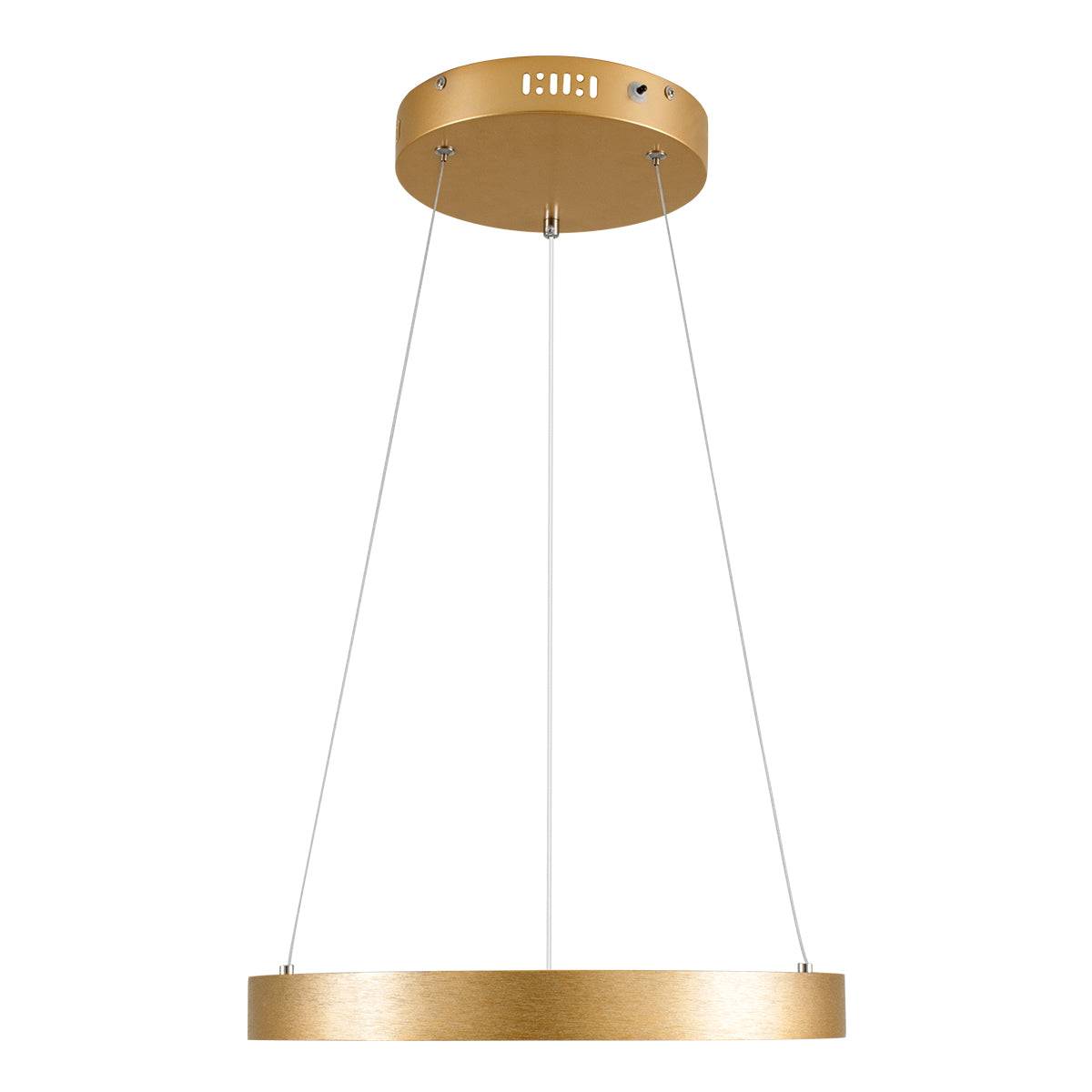 GloboStar® NEMESIS 61157 Κρεμαστό Φωτιστικό Δαχτυλίδι-Κύκλος LED CCT 30W 3513lm 360° AC 220-240V - Εναλλαγή Φωτισμού μέσω Τηλεχειριστηρίου All In One Ψυχρό 6000k+Φυσικό 4500k+Θερμό 2700k Dimmable Φ40cm - Χρυσό Βούρτσας - 3 Years Warranty - ledmania.gr