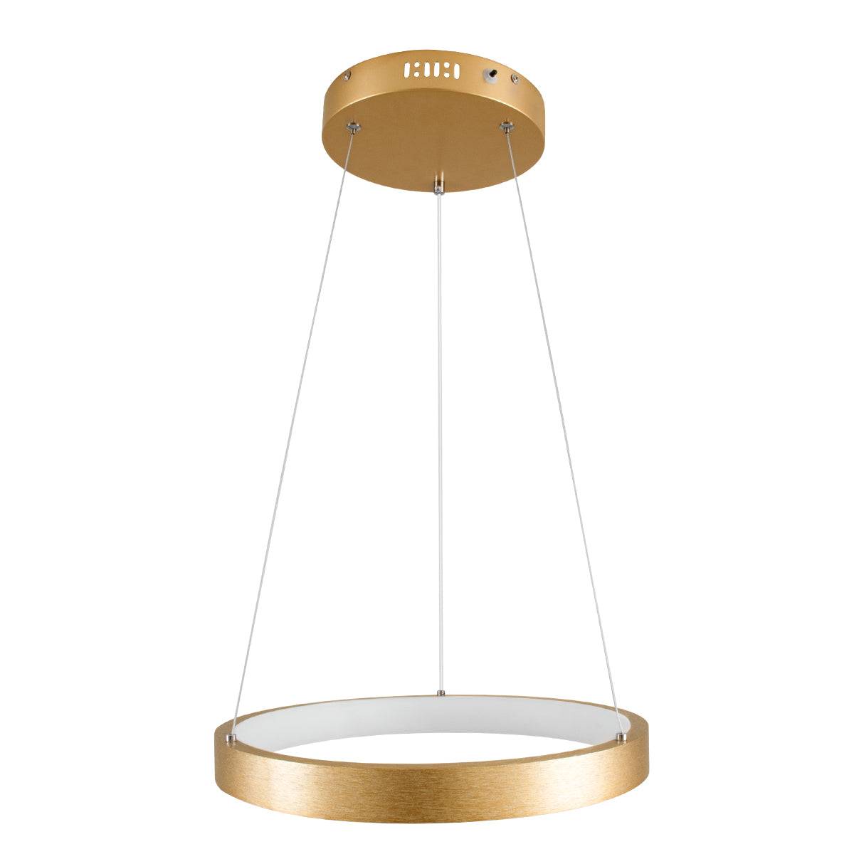 GloboStar® NEMESIS 61157 Κρεμαστό Φωτιστικό Δαχτυλίδι-Κύκλος LED CCT 30W 3513lm 360° AC 220-240V - Εναλλαγή Φωτισμού μέσω Τηλεχειριστηρίου All In One Ψυχρό 6000k+Φυσικό 4500k+Θερμό 2700k Dimmable Φ40cm - Χρυσό Βούρτσας - 3 Years Warranty - ledmania.gr