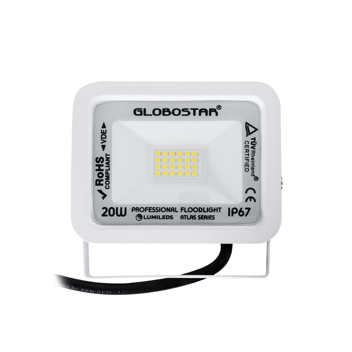 GloboStar® ATLAS 61408 Επαγγελματικός Προβολέας LED 20W 2400lm 120° AC 220-240V - Αδιάβροχος IP67 - Μ12 x Π2.5 x Υ9.5cm - Λευκό - Φυσικό Λευκό 4500K - LUMILEDS Chips - TÜV Rheinland Certified - 5 Years Warranty