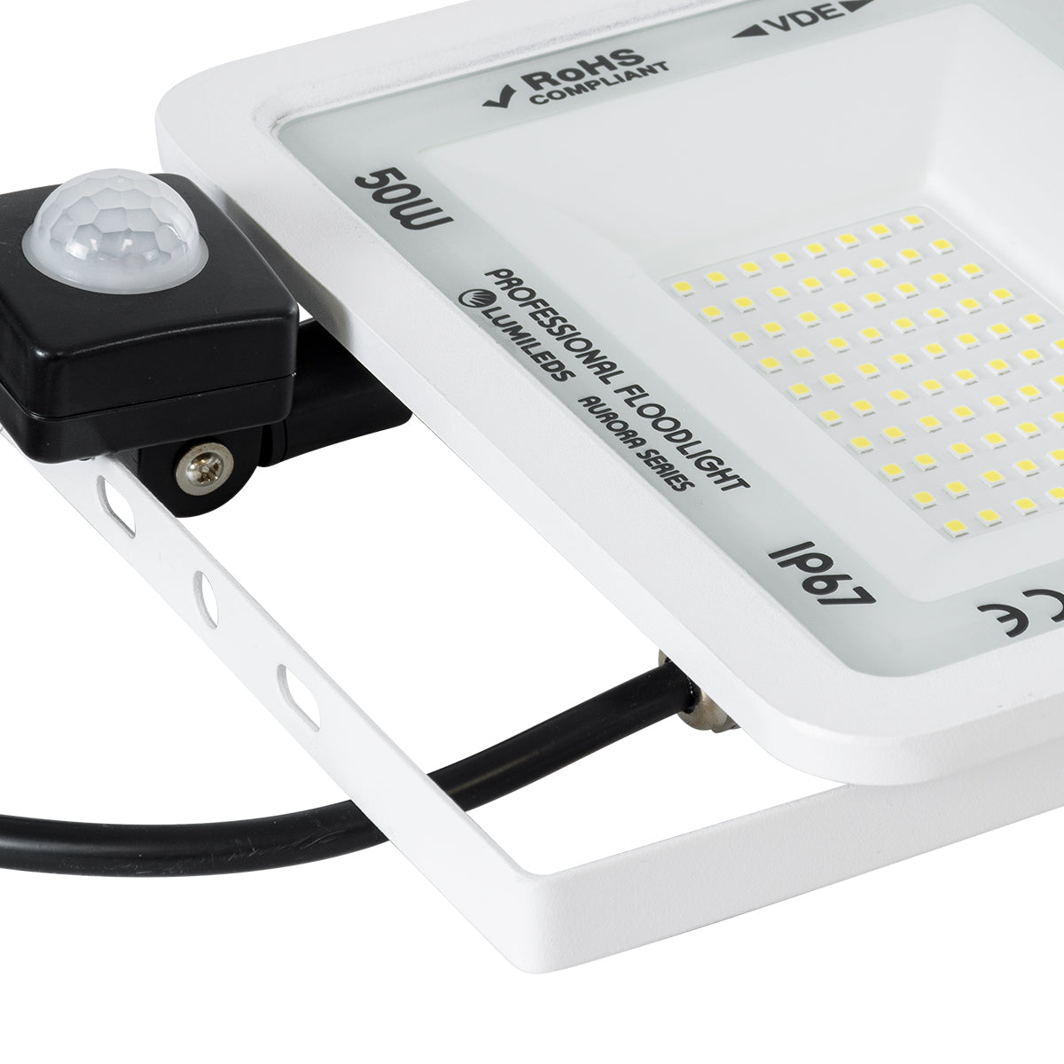 GloboStar® AURORA 61442 Επαγγελματικός Προβολέας LED 50W 6250lm 120° AC 220-240V με Ενσωματωμένο Ρυθμιζόμενο Αισθητήρα Κίνησης PIR - Αδιάβροχος IP67 - Μ21 x Π5 x Υ21cm - Λευκό - Ψυχρό Λευκό 6000K - LUMILEDS Chips - TÜV Rheinland Certified - 3 Years War...