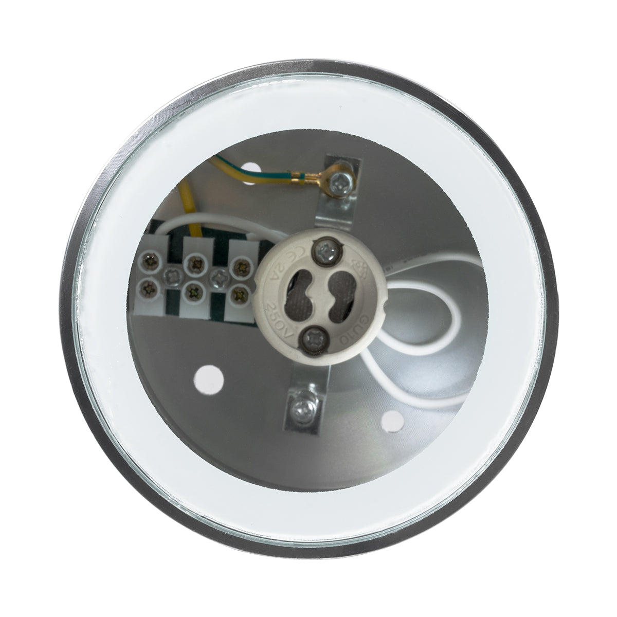 GloboStar® MARETTI 61448 Επιφανειακό Στρόγγυλο Φωτιστικό Σποτ με Ντουί 1 x GU10 VDE Certified AC 220-240V Αδιάβροχο IP65 - Σώμα Αλουμινίου & Υψηλής Αντοχής Tempered Glass - Φ9 x Υ9cm - Χρώμιο Νίκελ - 5 Χρόνια Εγγύηση - ledmania.gr