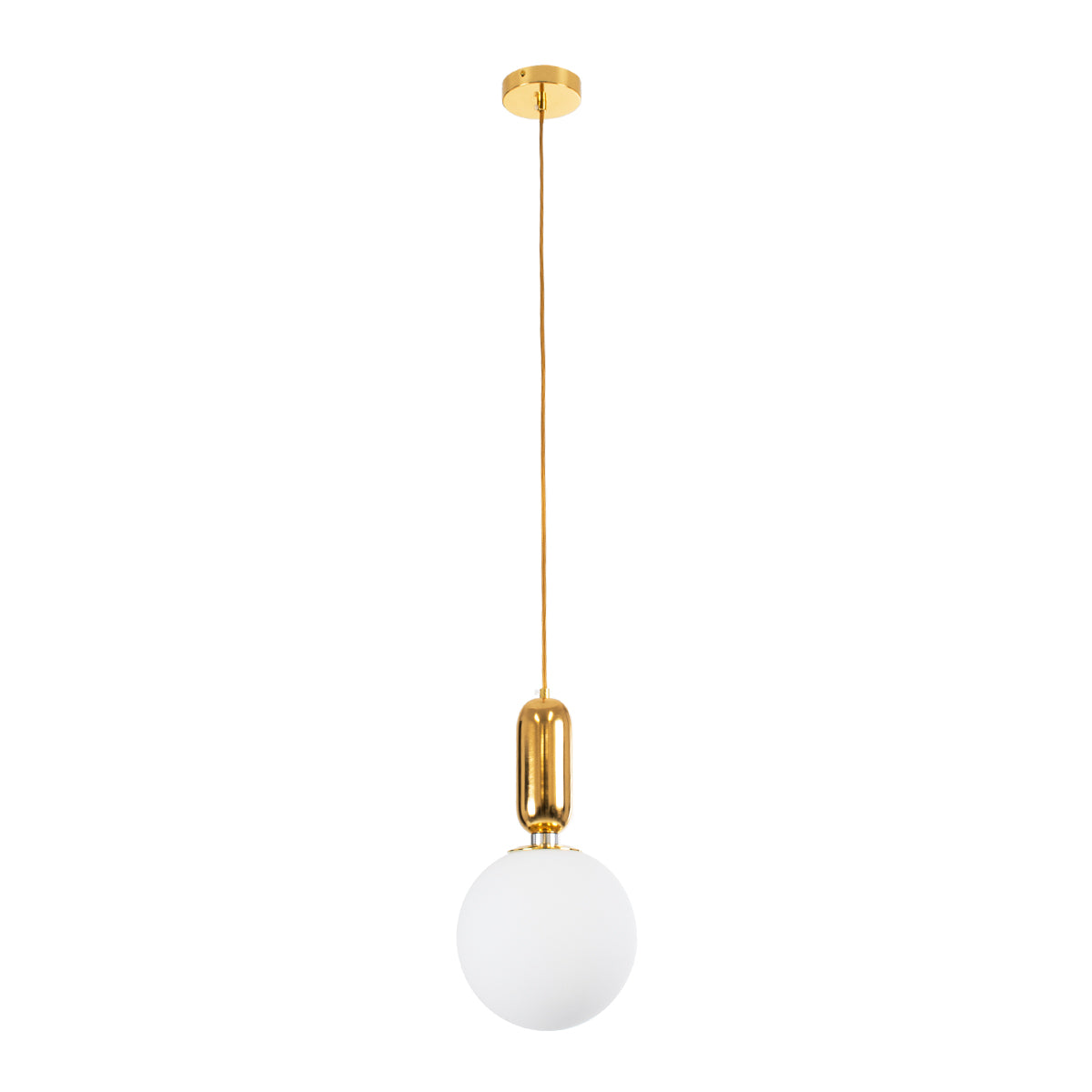 GloboStar® ESTETICO 61492 Μοντέρνο Κρεμαστό Φωτιστικό Οροφής Μονόφωτο 1 x E27 Γαλακτερή Γυάλινη Μπάλα με Μεταλλικό Επιχρυσωμενό Πλατίνα Σώμα Φ20 x Υ38cm - ledmania.gr