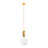 GloboStar® ESTETICO 61492 Μοντέρνο Κρεμαστό Φωτιστικό Οροφής Μονόφωτο 1 x E27 Γαλακτερή Γυάλινη Μπάλα με Μεταλλικό Επιχρυσωμενό Πλατίνα Σώμα Φ20 x Υ38cm - ledmania.gr